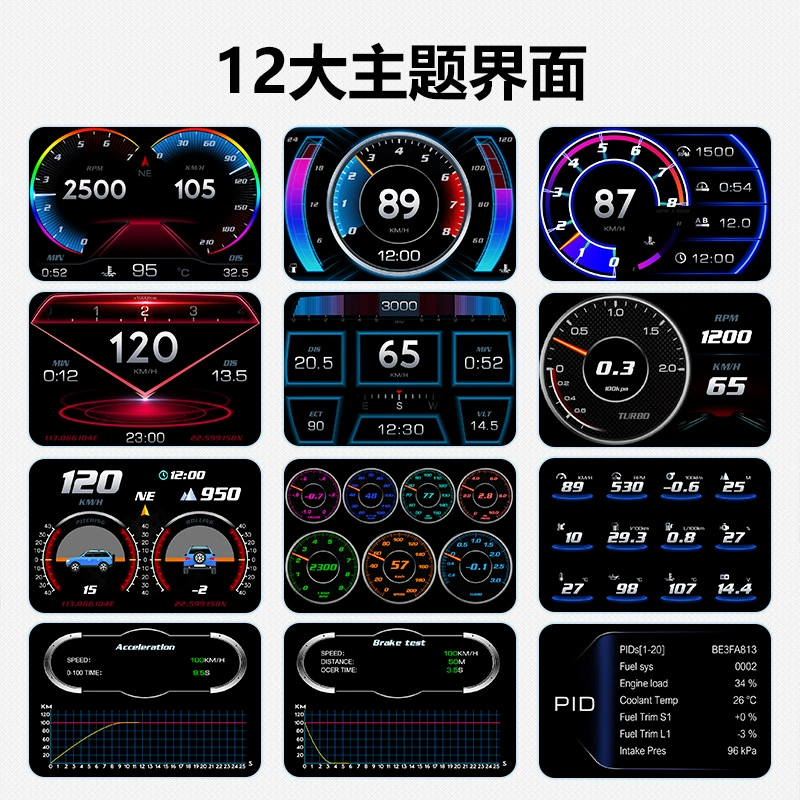 Car P2 прибор HUD головная дисплей LCD OBD вода температура расход топлива GPS скорость автомобиля градиент метр HD