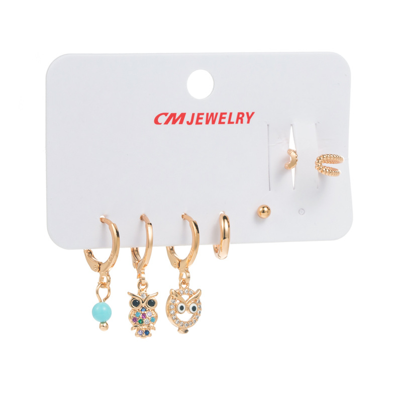 Fashion Geometric Cross Owl Copper Earrings Plating Artificial Gemstones Copper Earrings display picture 6
