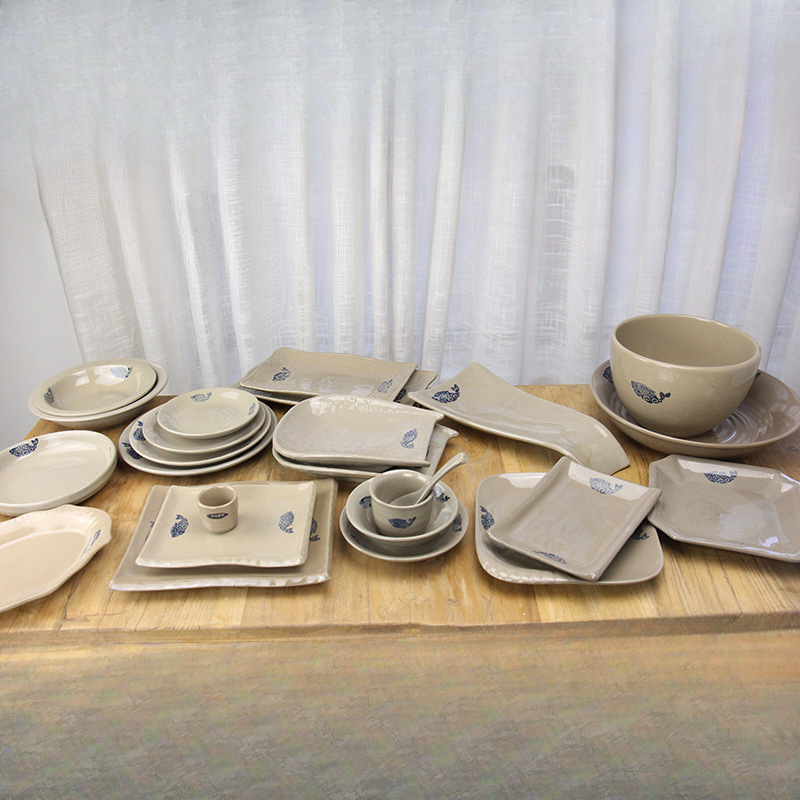 Vintage clay pottery hotpot restaurant set up a four-piece set of string incense restaurant restaurant dishes dishes spoon cup tableware suit