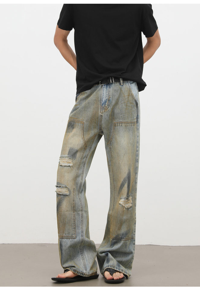 Quần jeans nam dáng ống loe nhẹ cạp vừa phong cách đường phố — Màu xanh dương chi tiết 10