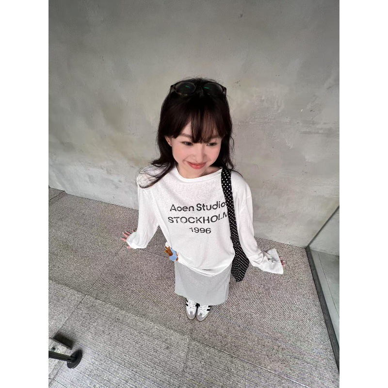 韩系早春薄款字母长袖T恤宽松休闲百搭慵懒夏季防晒罩衫上衣女装