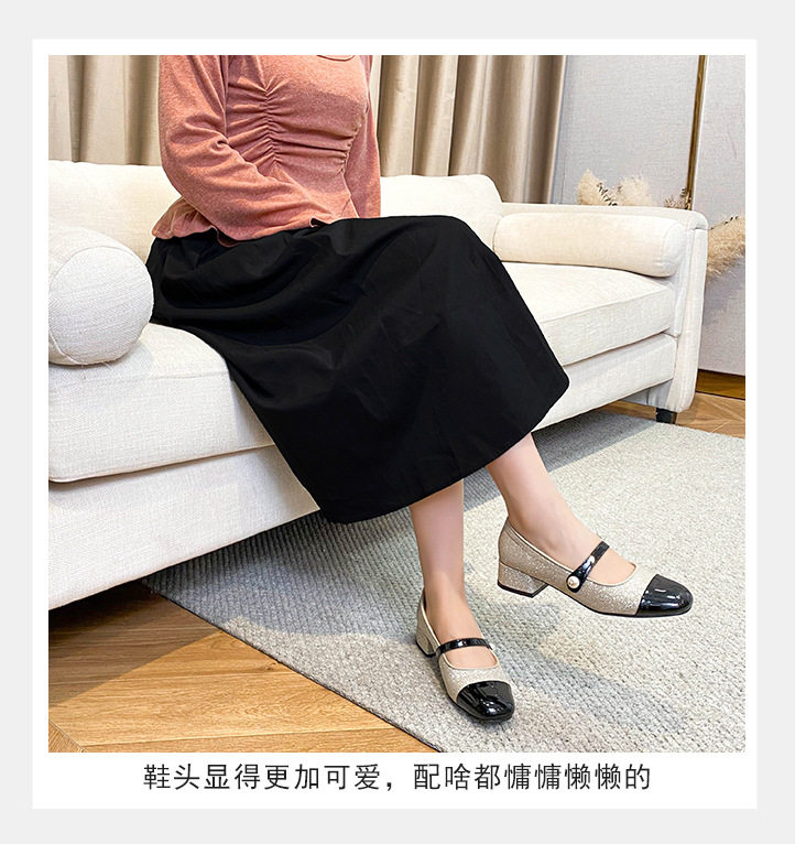 Giày Mary Jane nữ mũi vuông quai ngang gót thô 3-5 cm — Màu mơ, Màu đen chi tiết 11