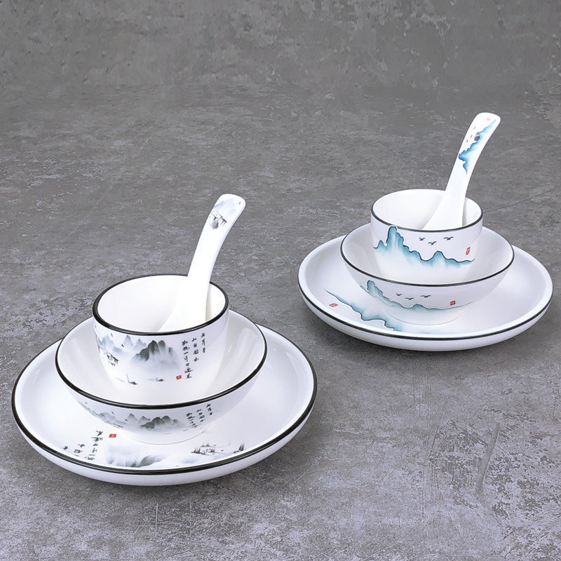 Hotel and restaurant tableware set, four-piece set including bowls, spoons, bone dishes, and teacups, commercial Chinese-style bowls and plates, Chinese style Hotel and restaurant tableware set, four-piece set including bowls, spoons, bone dishes, and teacups, commercial Chinese-style bowls and plates, Chinese style