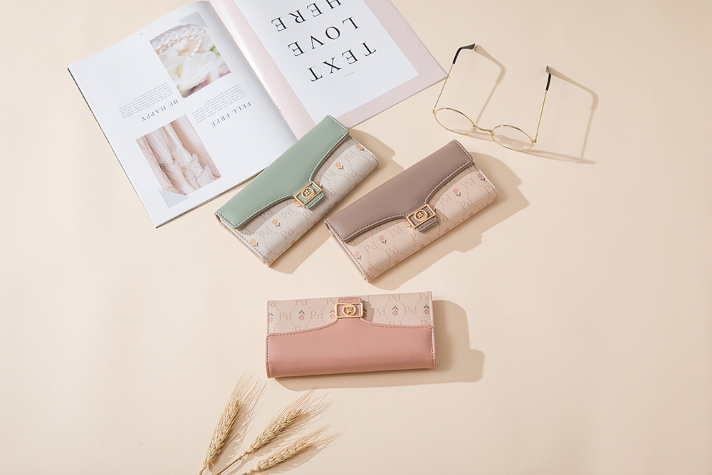 Elegant Style Square Shape Women's Flower Pu Leather Buckle Wallets