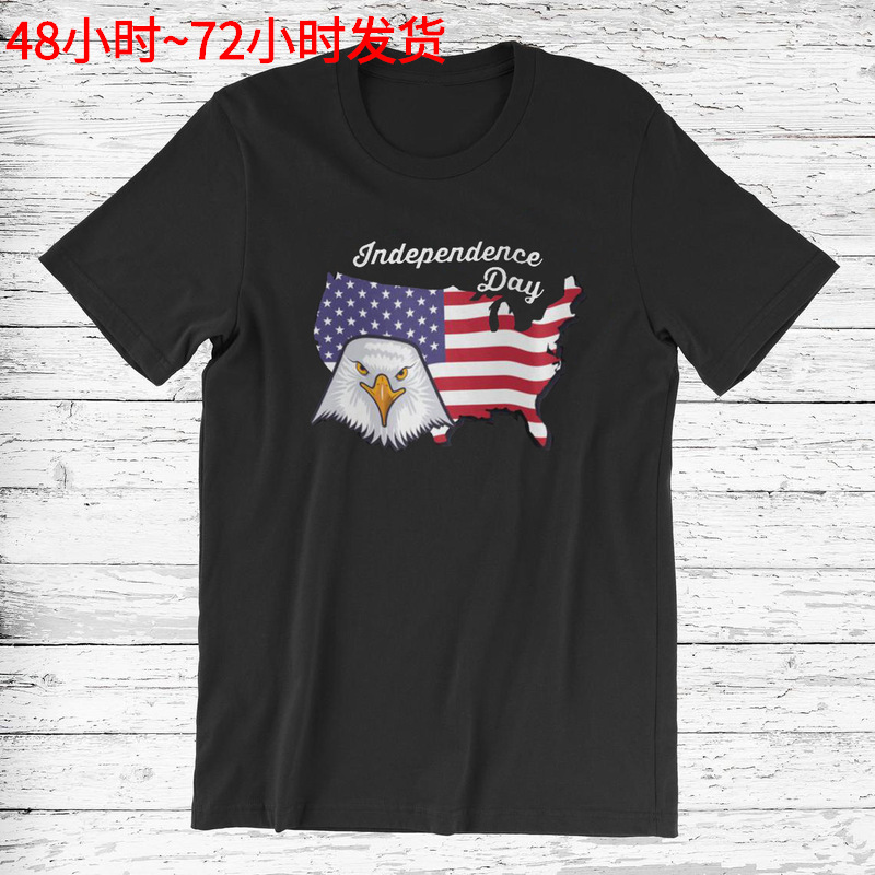 速卖通亚马逊独立站夏季美国地图老鹰印花大码短袖T恤独立日