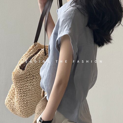 Korean-style Feifei sleeve linen shirt for women, summer design, niche sleeveless French-style top, high-end retro blouse