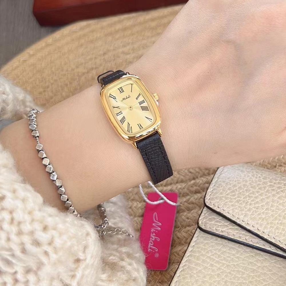 Mishali Damenuhr Cool Silbergrau Leicht Luxus Nische Damen Lederarmband Römische Ziffern 24037_voghion.com