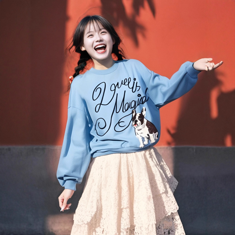 2025 New Autum Fun Printed Dog Loose Designer Sweatshirt Oversize Round Neck Pullover Top Trendy