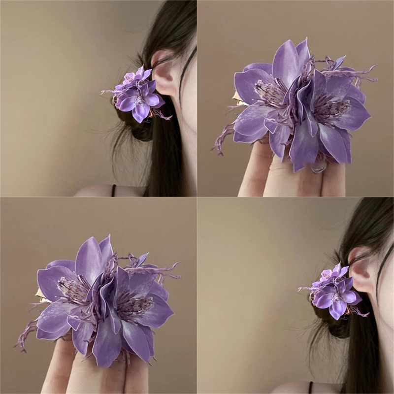 Charm Purple Dragon Whose Jasmine Hairpin Atmosphere Sense Artificial Flower Duckbill Clip Side Bangs Clip Seaside Photo Hair Accessories