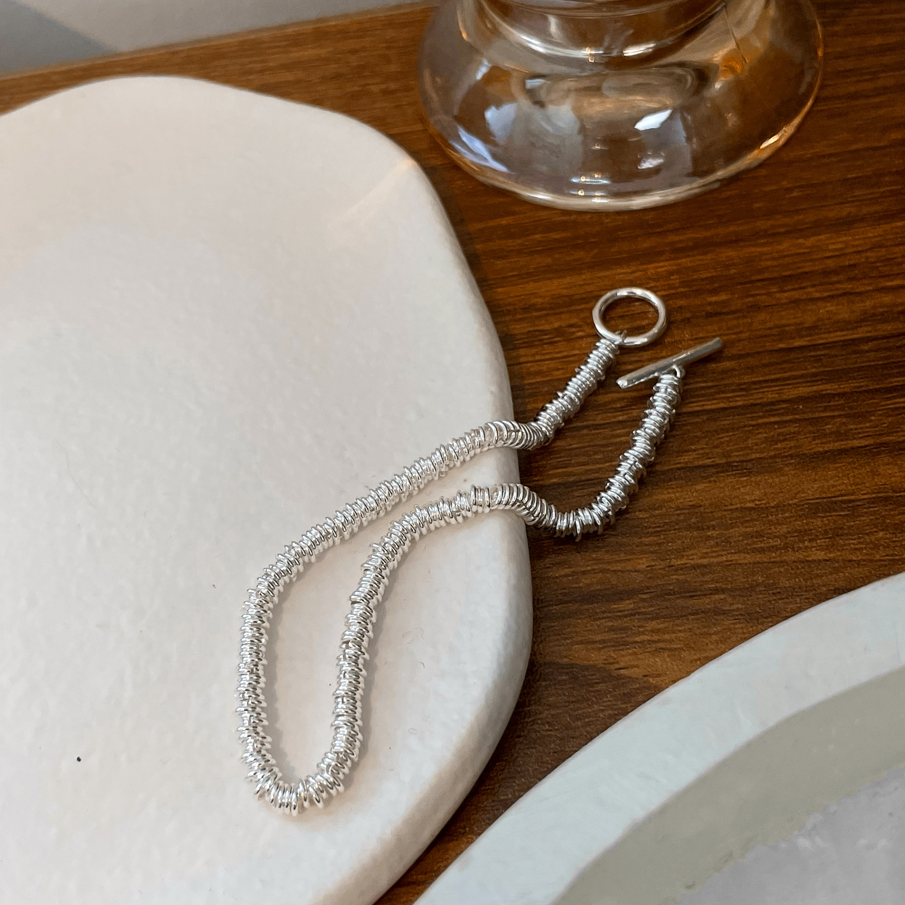 Estilo coreano industria pesada otbuckle Collar de plata liso s925 plata esterlina estilo coreano moda minimalista todo fósforo pulsera círculo femenino pareja