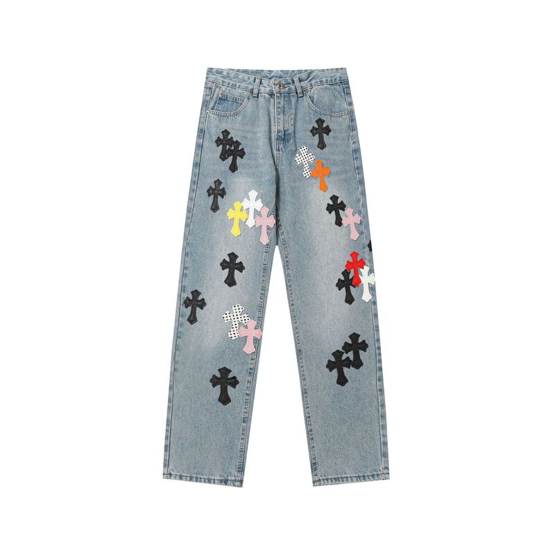 24 正しいバージョン CH クロウクロスレザー刺繍ウォッシュジーンズカップルルーズデニム卸売ドロップシッピング|undefined