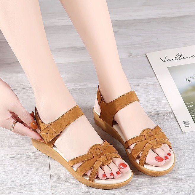 2026 nuevo verano de sandalias de tejido ligero y cómodo antideslizante superficial velcro para mujeres sandalias de estilo romano