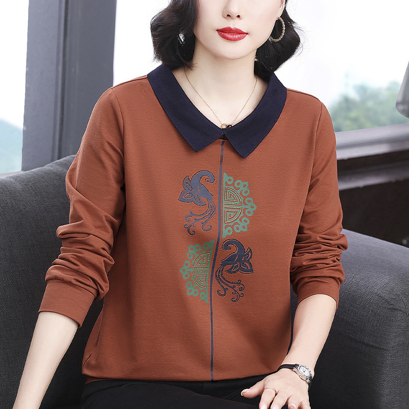 Pure Cotton Mother's Bottoming Shirt 2025 Autumn New Long-Sleeved Women's Sweatshirt Manufacturer Direct Sales Cross-Border Women's Clothing Wholesale Pure Cotton Mother's Bottoming Shirt 2025 Autumn New Long-Sleeved Women's Sweatshirt Manufacturer Direct Sales Cross-Border Women's Clothing Wholesale