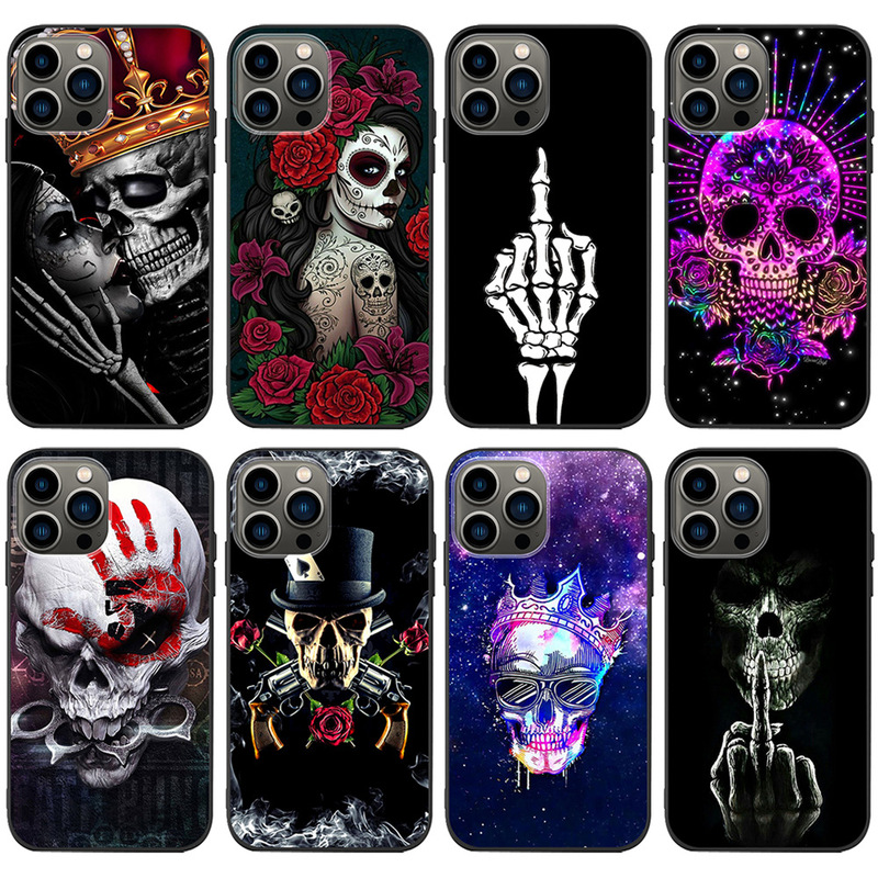 For iPhone16 Trendy Men and Girls Halloween Rose Skull Pirate Tide Dark Horror Phone Case