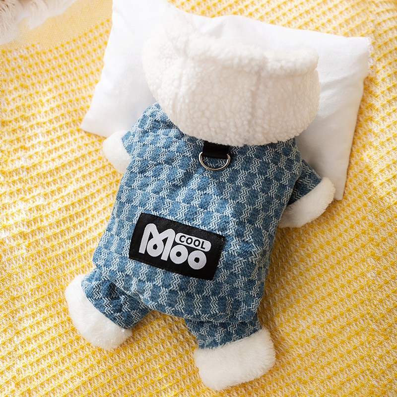 Perro de otoño e invierno, bolsillo de algodón acolchado cálido grueso, chaqueta acolchada de algodón de cuatro patas, gato Teddy Bichon, ropa para perros