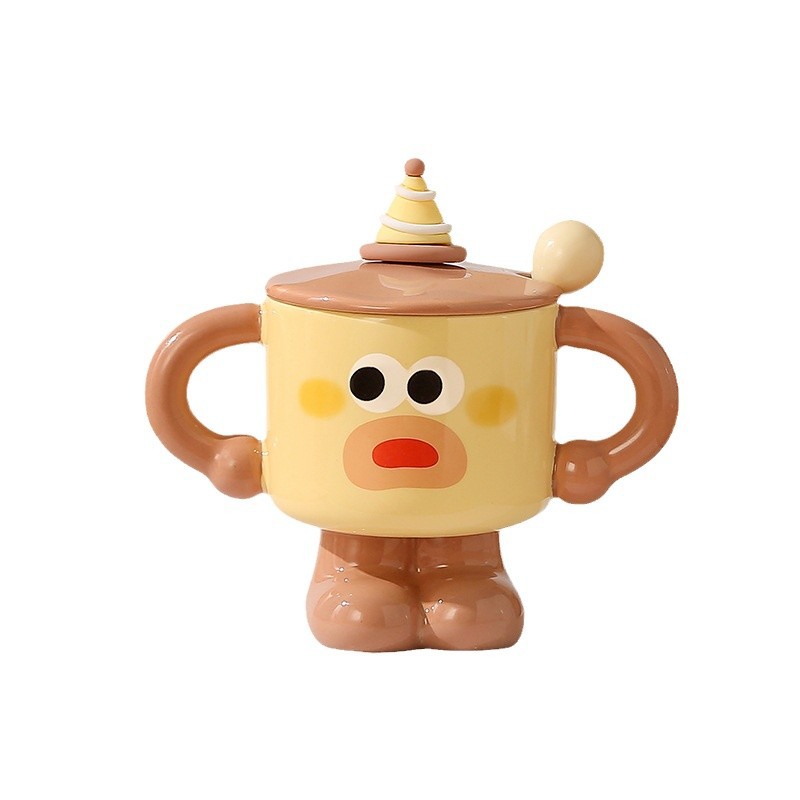 Taza de cerámica con cubierta con cuchara de payaso creativo Taza de dormitorio de niñas Taza de agua doméstica