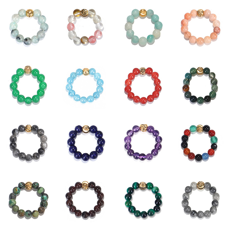 Simple Style Round natural stone Rings Beaded 1 Piece