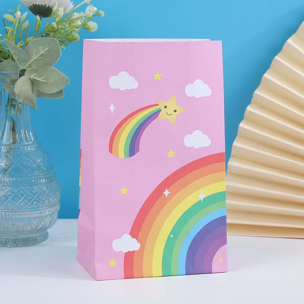 Nuevo Rainbow Kraft bolsa de embalaje de papel tuerca snack regalo bolsa de papel de embalaje regalo fondo cuadrado bolsa de fondo plano
