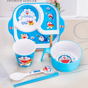 Blue Fatty Children's Tableware Bowl Drop-resistant Anti-scalding Bowl Baby Bowl Household Cartoon Doraemon suit