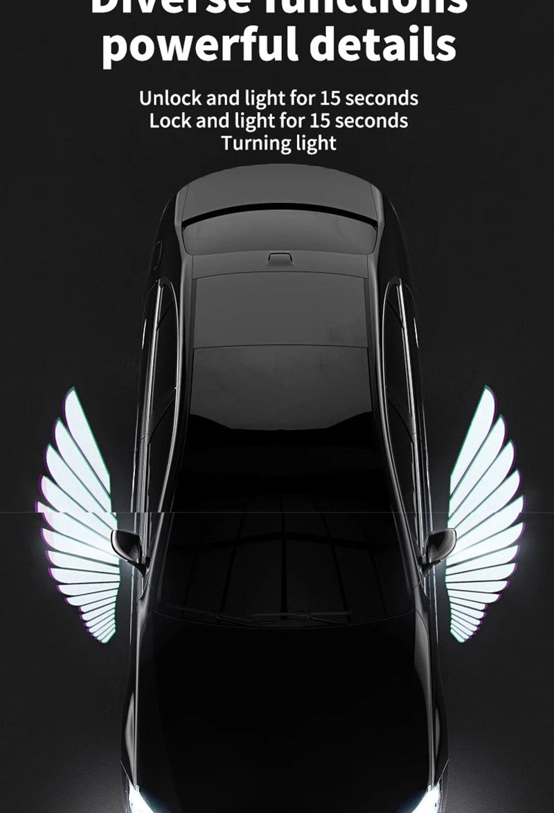 Universal Car Rearview Mirror Angel Wings Welcome Light Carpet Light Projector Lighting Carpet Light Led Projector Lighting