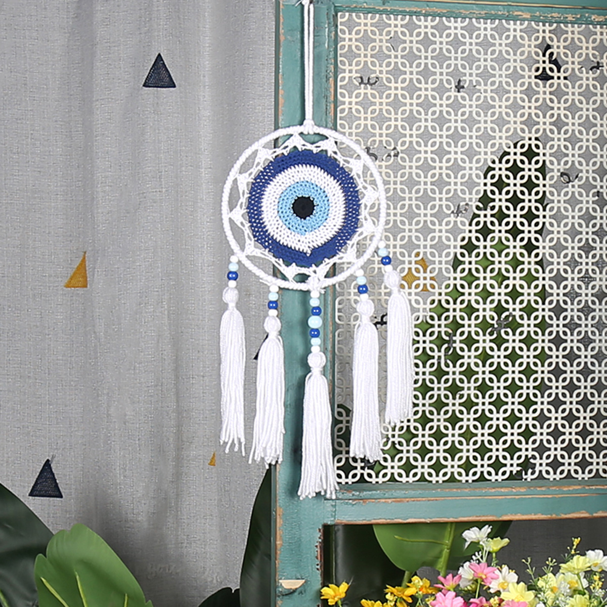 Indigenous Demon Eye Dreamcatcher Pendant Wind Chime Fringe Wall Hanging Tapestry Knitted Decoration Creative Home Decor