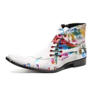 British pointed Martin boots men's Spring and Autumn New Chelsea boots youth business formal wear casual carved high-top leather shoes
