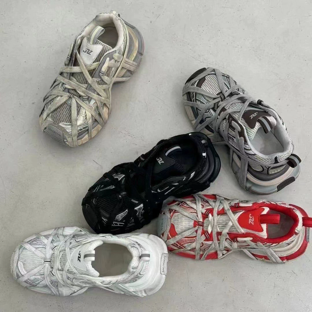 2024 Новый стиль потертая грязная обувь девятого поколения 3XL Paris Spider-Man для пап, Женская Толстая подошва на шнуровке, увеличенная кроссовками