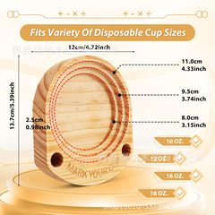 木製カップホルダーキッチンカウンター紙コップ収納棚タグスロット付きパーティーカップホルダーマーカーペン付きコップベース