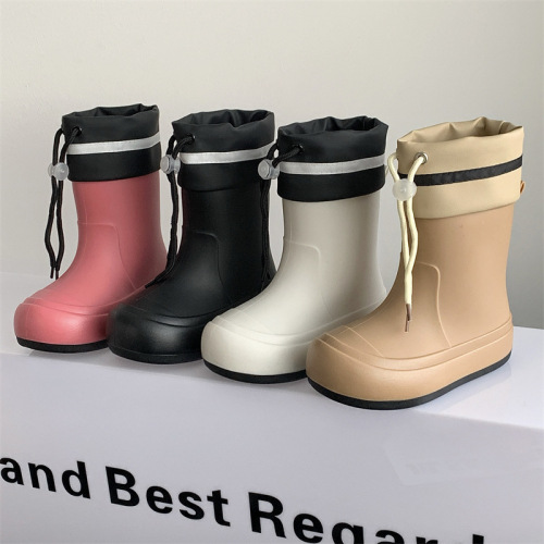 Summer Cute Kids Rain Boots with Drawstring Outdoor School Student Water Shoes Casual Water Play Anti-Slip Mid-Calf Parent-Child Rain Boots