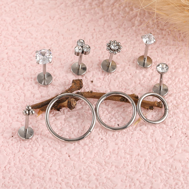 20G Stainless Steel Lip Studs Set Zircon Encrusted Pin Style Dimple Studs Piercing Jewelry 10 Pieces detail image 10