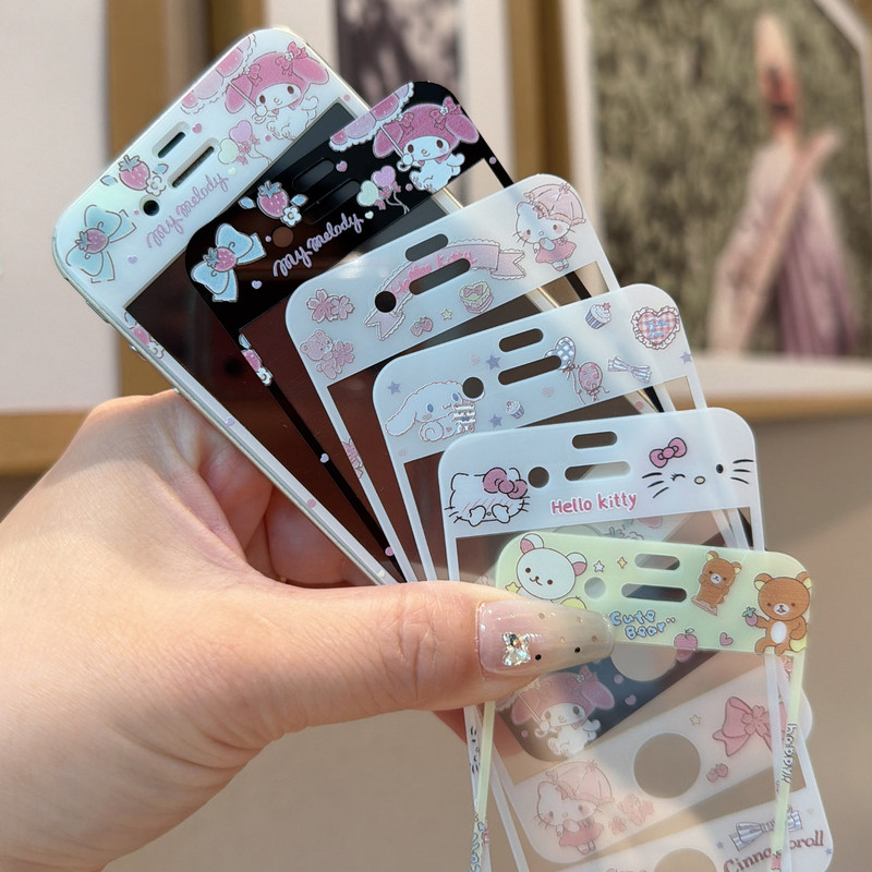 Cute Kt Cat Tempered Film for iPhone 4S, Suitable for iPhone 5S, Dustproof 6P Cartoon 7 Transparent 8Plus Mobile Phone Film Se