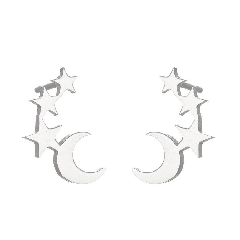 7g Weight PVD Coated Gold Plating Process PVD Coated 18K Gold Real Gold Plated Star Moon 304 Stainless Steel Simple Style Waterproof Non Tarnish Ear Studs