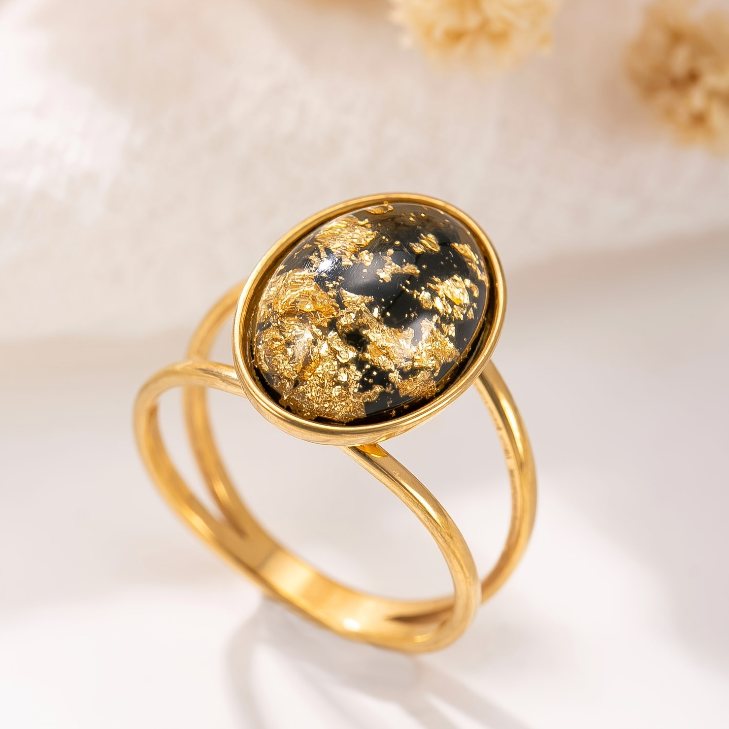 Joyas de acero inoxidable de moda europeas y americanas lujosas cortes de gota de oro óleo colorido anillo de titanio elíptico anillo de piedra preciosa