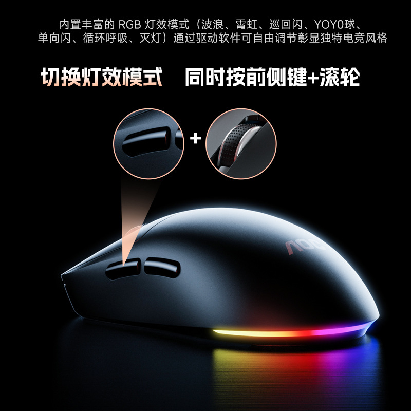AOC Tri-mode mouse GM220 Bluetooth wireless desktop computer e-sports 2.4G low latency with side button charging model