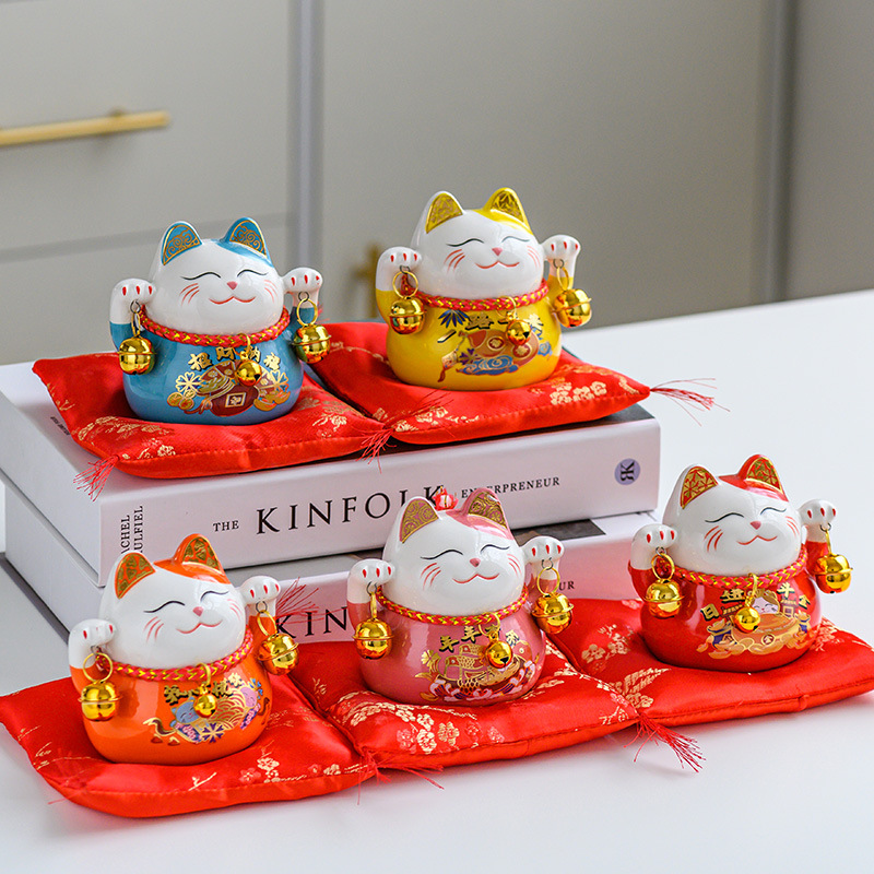 Money Cat Fortune Small Number Figurine New Ceramic Opening Cashier Desk Front Desk Gift Home Living Room Entrance Decoration