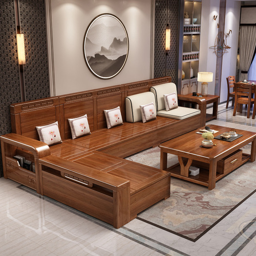 Walnut new Chinese style sofa combination living room imperial concubine sofa winter and summer dual use L-shaped corner economical storage sofa
