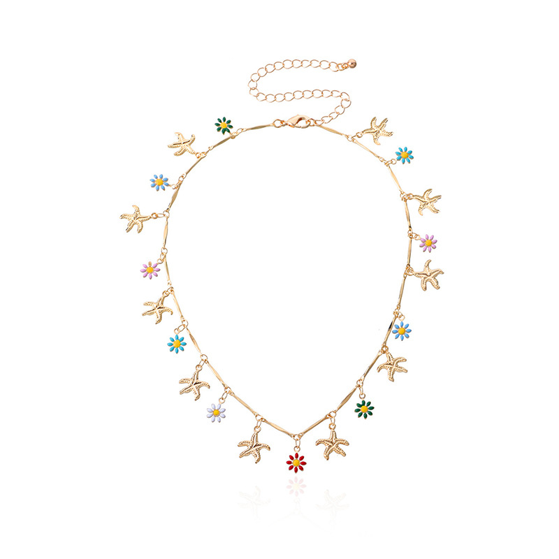 Copper Material Wholesale Jewelry Casual Starfish Flower Copper Multi Charms Necklace Chain-free