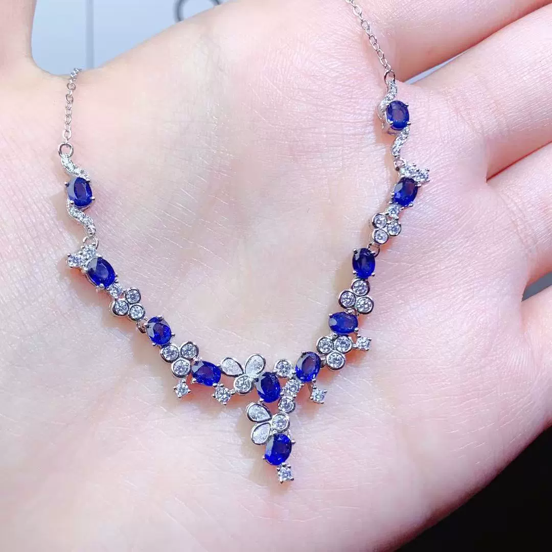 Ожерелье из натурального сапфира, серебро 925 пробы, роскошная мода, изысканный нишевый дизайн, ювелирные изделия из драгоценных камней, цепочка на ключицу
