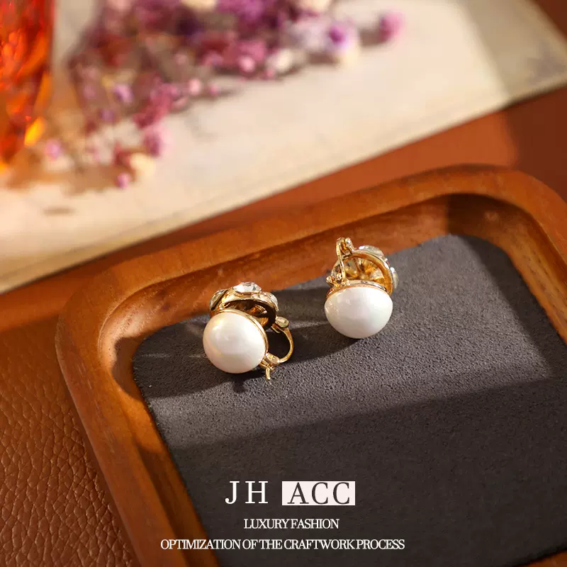 时尚简约复古双面镶钻珍珠耳扣女小众独特设计感耳环小巧耳饰批发