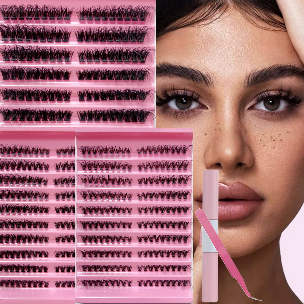 欧美跨境亚马逊十排装分段朵毛浓密自嫁接懒人单簇DIY假睫毛套装