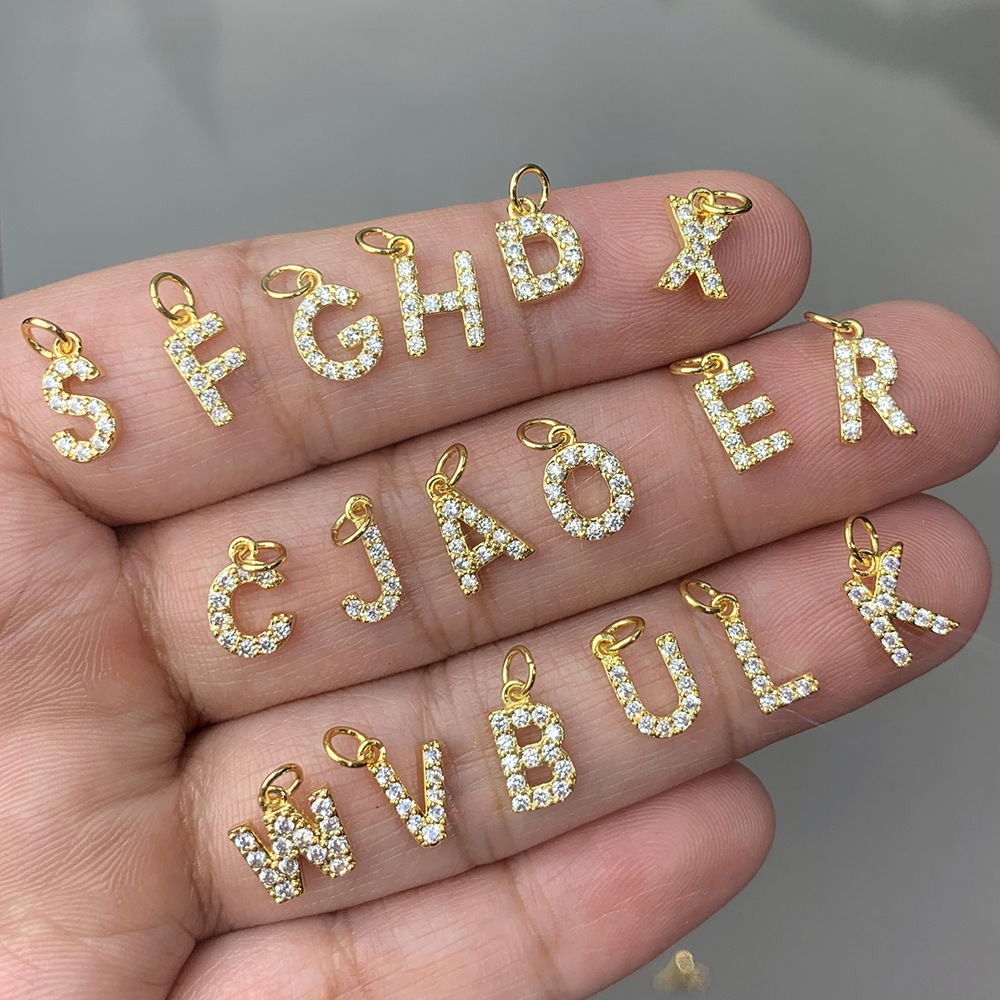 1g Weight Pendant, Chain Jewelry Making Type 1 Piece Copper Zircon 14K Gold Plated Letter Polished Pendant Chain