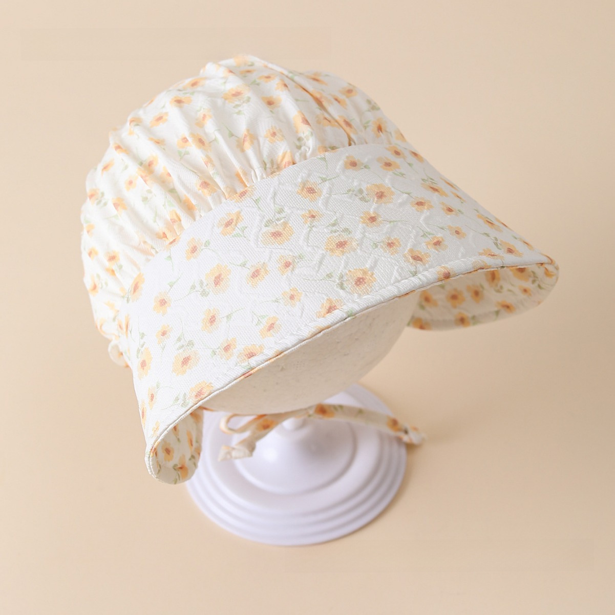 24 primavera nuevo pequeño sombrero de bebé estilo pastoral floral protección para las orejas de pollo sombrero de bebé para el sol 46cm_voghion.com