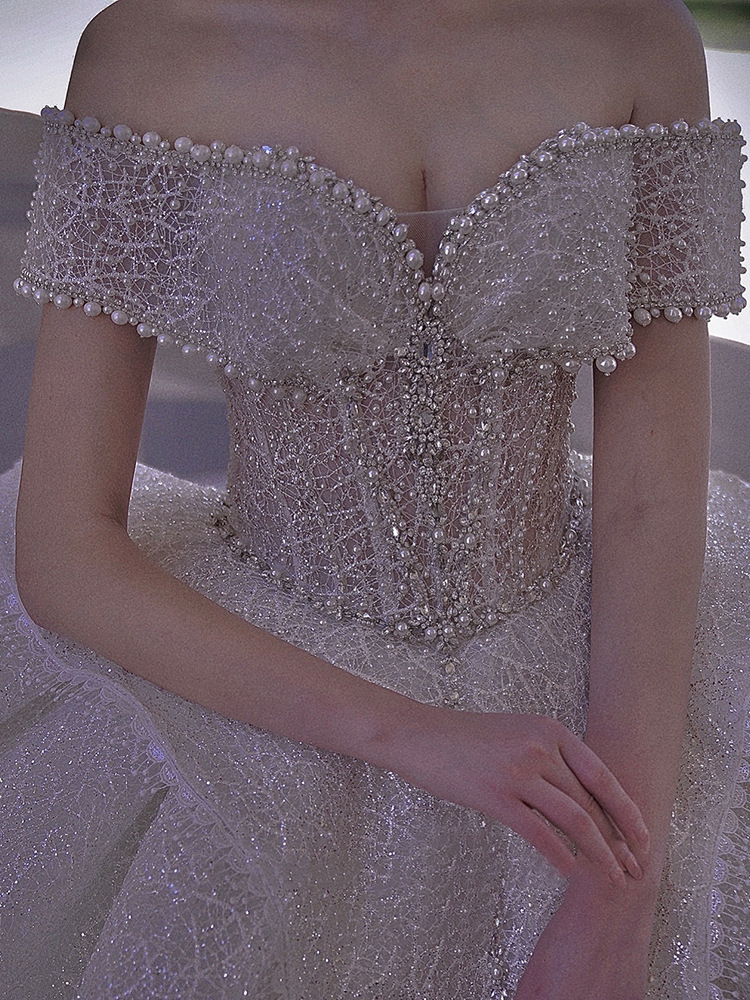 One shoulder wedding dress 2025 new bride main wedding dress texture…