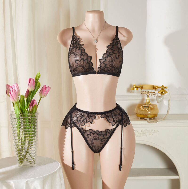 Cross-Border European and American Embroidered Lace Sexy Seductive See-Through Two-Piece Lingerie Set Factory Original Cross-Border European and American Embroidered Lace Sexy Seductive See-Through Two-Piece Lingerie Set Factory Original