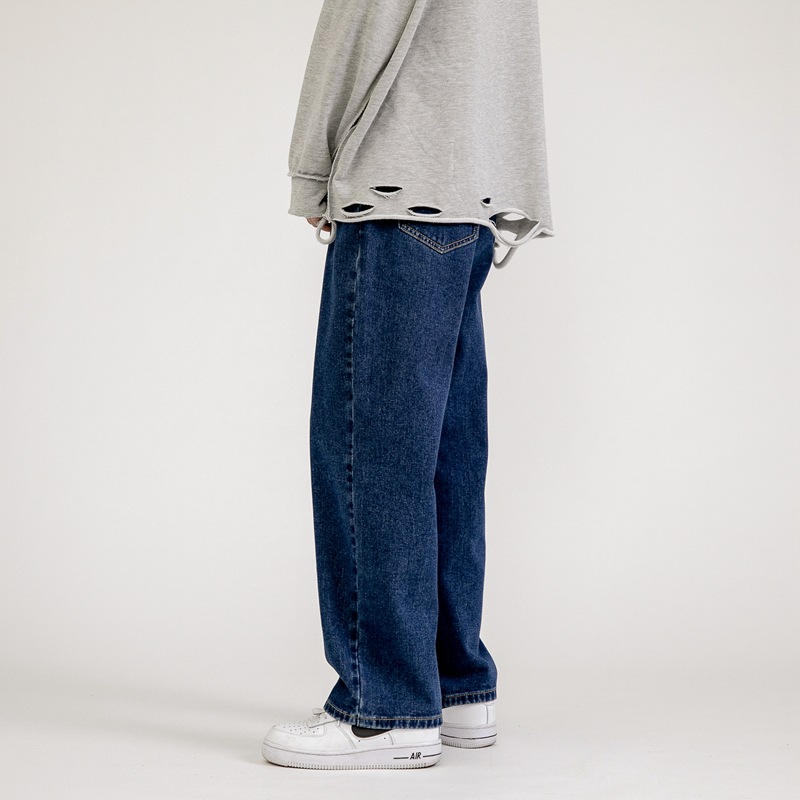 Jeans da uomo LKTM a gamba dritta, vestibilità comoda, modello "dad pants", leggero effetto arricciato, comfort per tutto l'anno, 5 lavaggi versatili._voghion.com