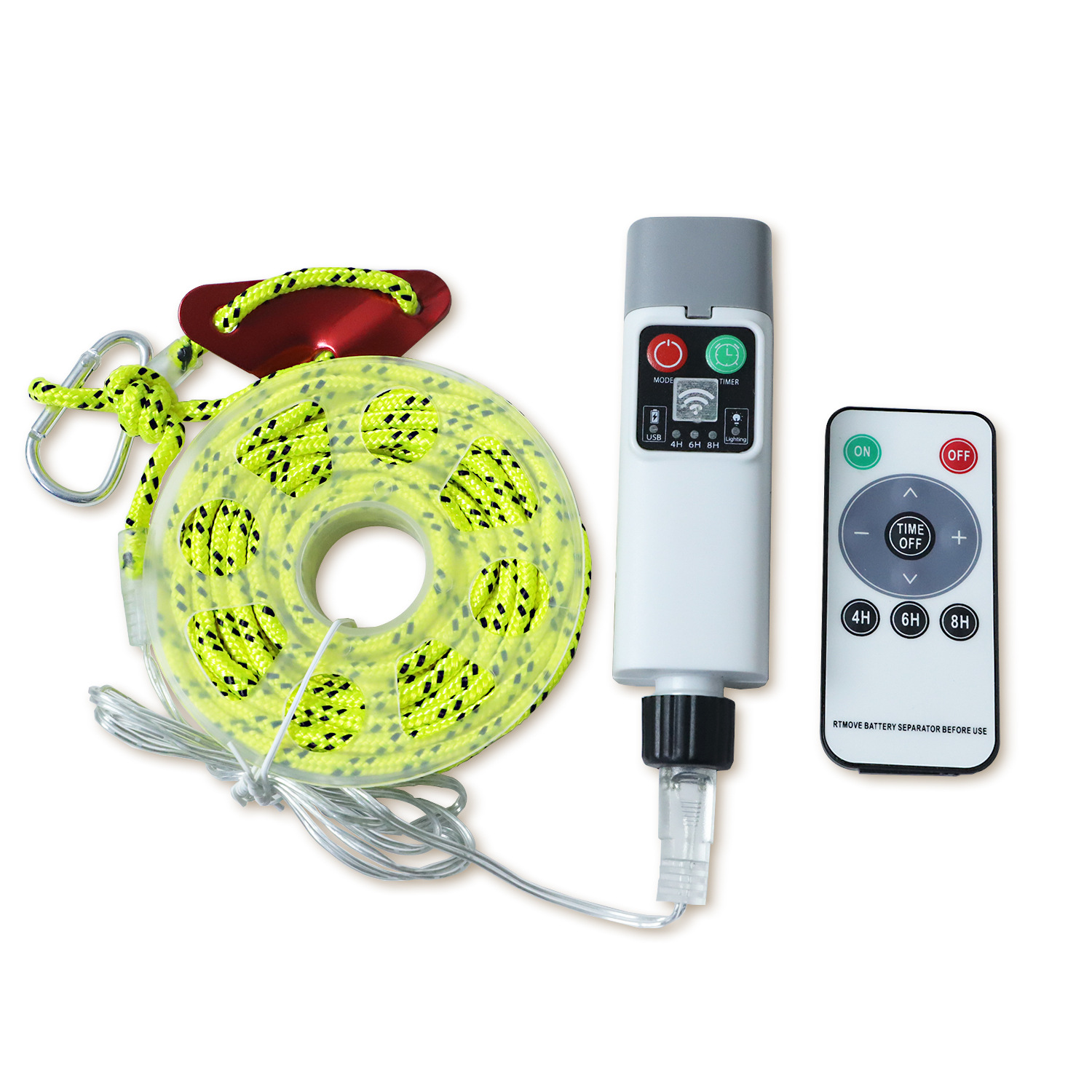 Lámpara de cuerda de viento para acampar, luz, cuerda a prueba de viento, modelo de control remoto, recargable, advertencia nocturna, cuerda a prueba de golpes, cuerda de carpa, cuerda de campamento