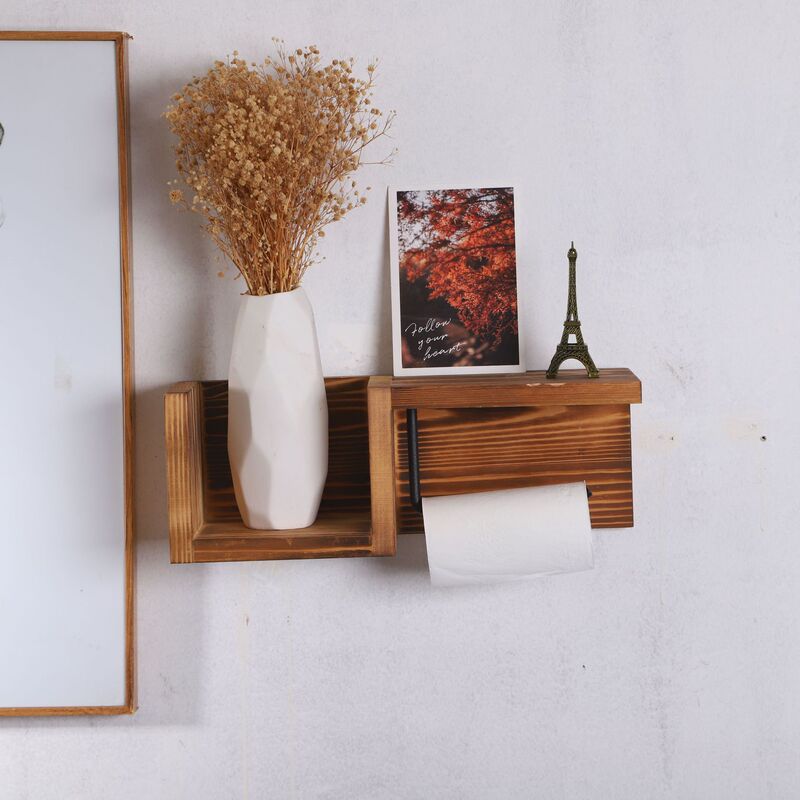 Fire-burning Wood Old Solid Wood Toilet Toilet Paper Holder Wall-mounted with Partition Household Hotel Toilet Paper Storage