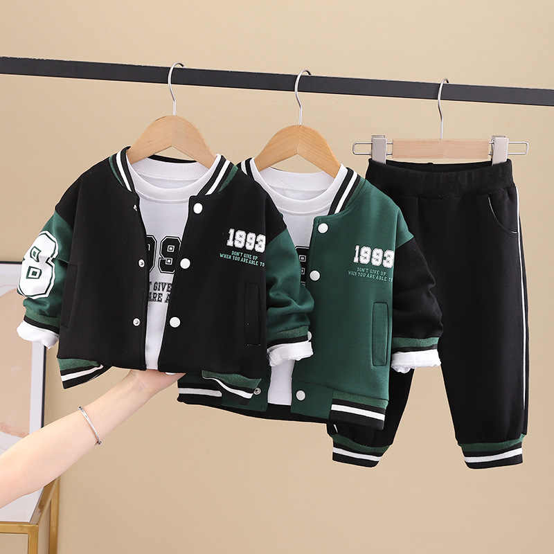 Boys' Suit 2023 Spring and Autumn New Fashionable Baseball Coat Three Piece Baby Cool Set_voghion.com