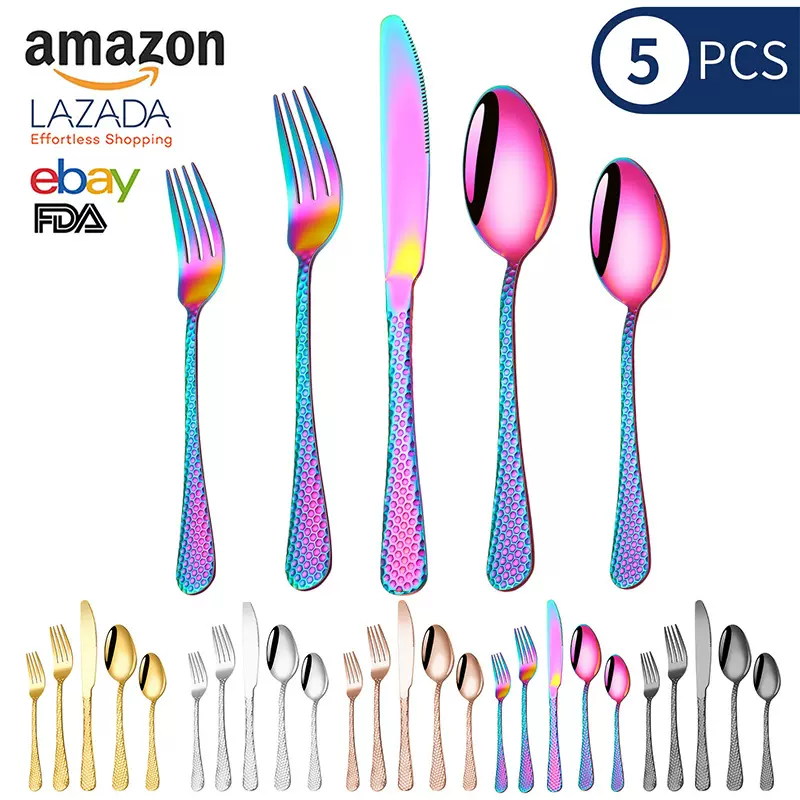 跨境不锈钢锤纹刀叉勺牛排刀叉西餐餐具浮雕1010餐具套装酒店餐厅