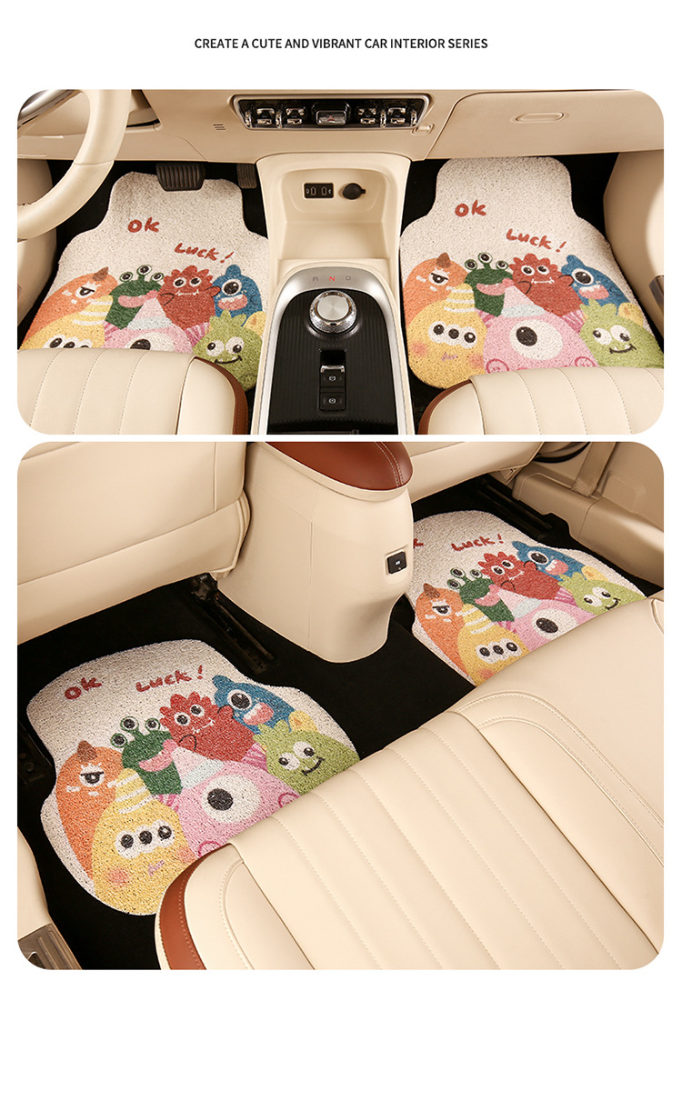 Cartoon silk circle car mat cartoon cute car mat floor mat non-slip goddess car anti-dirty foot mat universal single piece